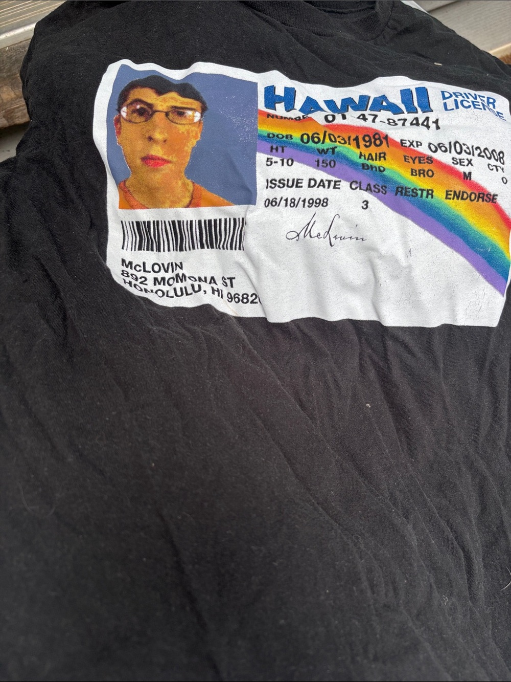 Superbad Black One-Piece with Rainbow License Graphic